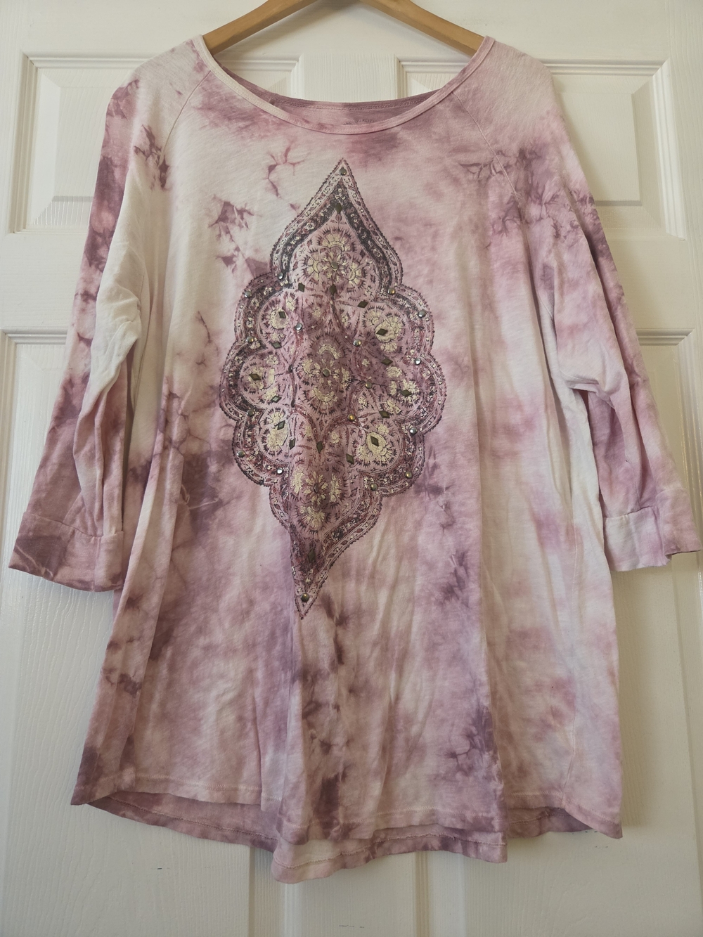 Lucky Brand Lavender Pink Tie-Dye Embellished Tunic Top